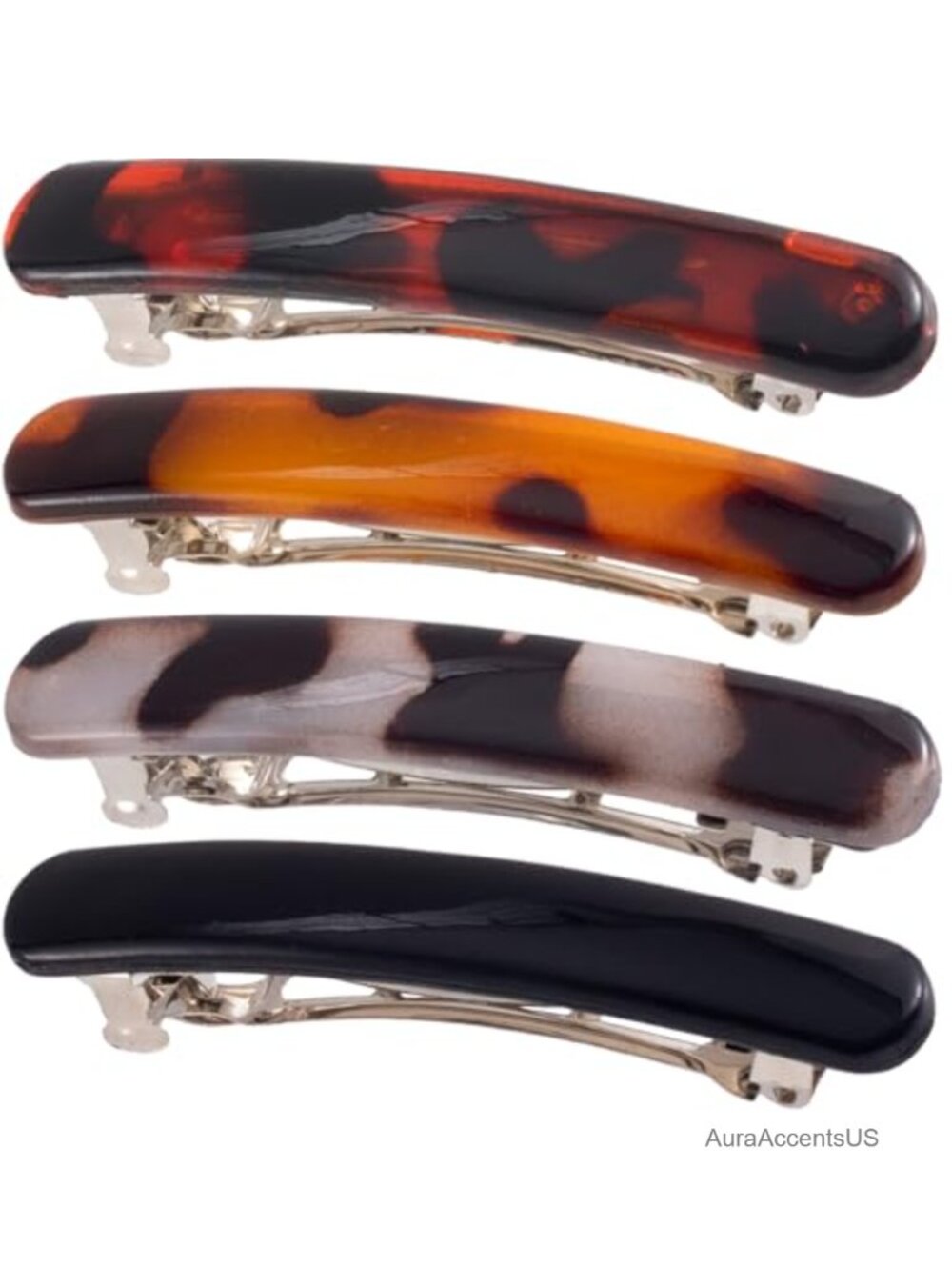 4PCS Tortoise Shell French Barrettes for Women, Metal Spring Hair Clips